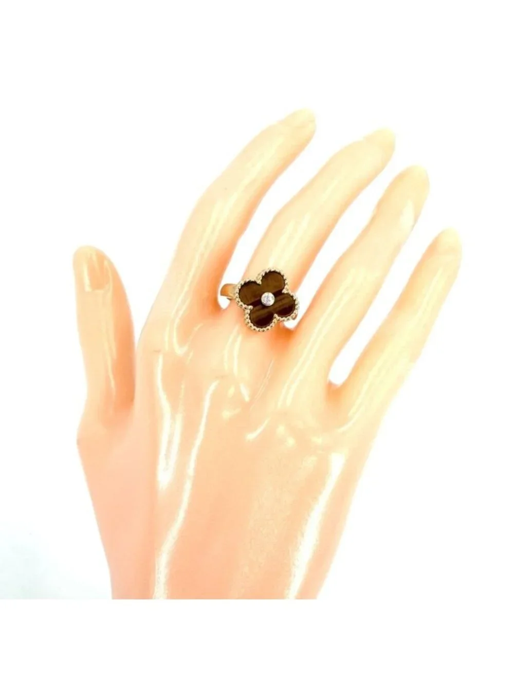 Van Cleef & Arpels Ring Vintage Alhambra 48 Gold Tiger Eye Brown